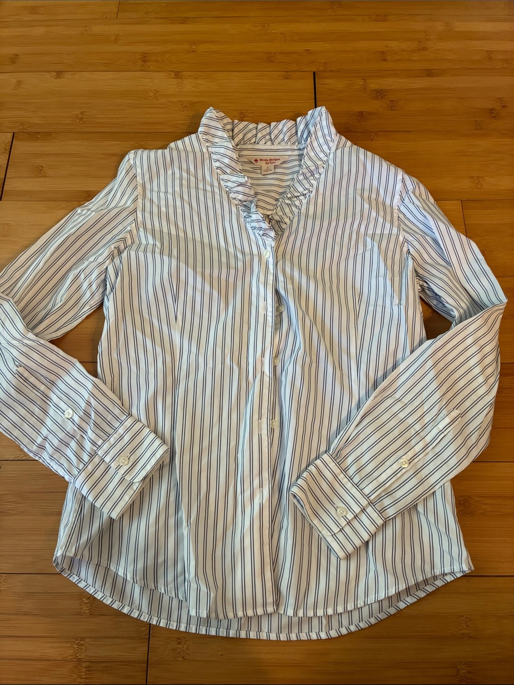 Brooks Brothers White Button-Down Shirt with Blue Stripes